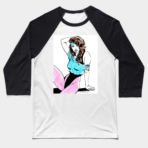 80´s Aerobics Girl Baseball T-Shirt by Pablo Romero Art